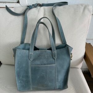 Portland Leather Goods "PLG" Lola Crossbody Snap Tote in Aqua